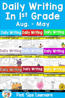 These writing prompts will have your first grade students writing every day with activities designed just for first grade! Make a monthly writing journal to watch your students' progress.  Each month has four weeks of daily writing activities and focuses on a different objective.