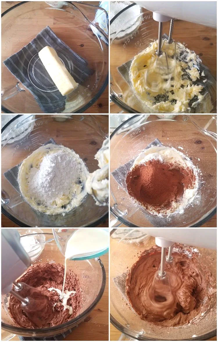 Cómo hacer la crema de mantequilla de chocolate, collage de fotos paso a paso