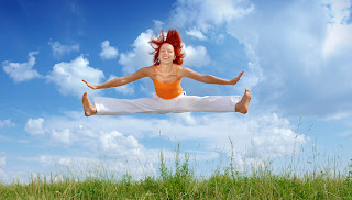 Woman jumping happy