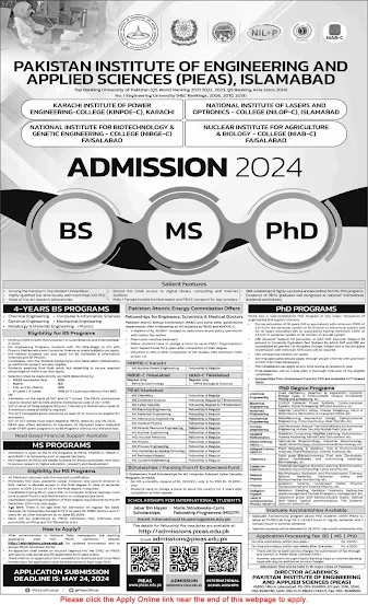 PIEAS Fellowships Program 2024: MS-Postgraduate Programs for Engineers, Scientists & Doctors in PAEC KINPOE