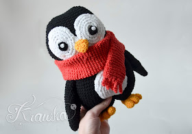 Krawka: Cute black winter penguin with a red scarf crochet pattern by Krawka, polar bear, winter Christmas amigurumi patterns PDF