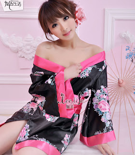 Black Satin Kimono Litle Flower KM0007 