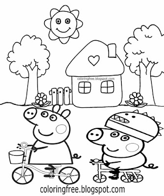 Tree picture house printables simple Peppa pig coloring pages for nursery kids art drawings to color