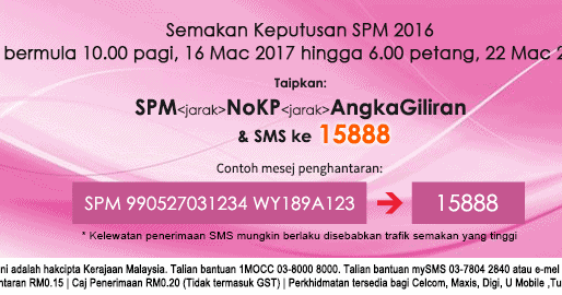 Semakan Keputusan SPM 2016 Online atau SMS