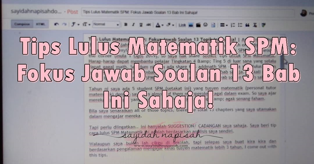 Tips Lulus Matematik Spm Fokus Jawab Soalan 13 Bab Ini Sahaja Sayidahnapisahdotcom