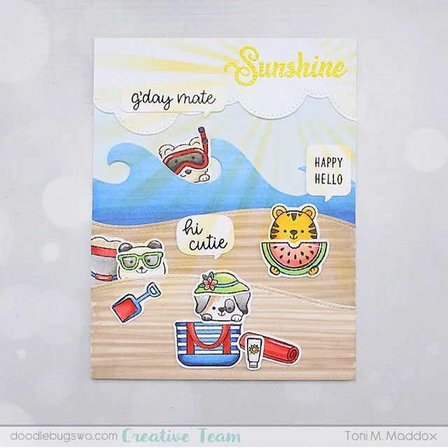 Sunny Studio Stamps: Beach Buddies Slimline Dies Customer Card by Toni Maddox