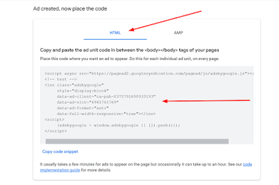 google adsense code snippet