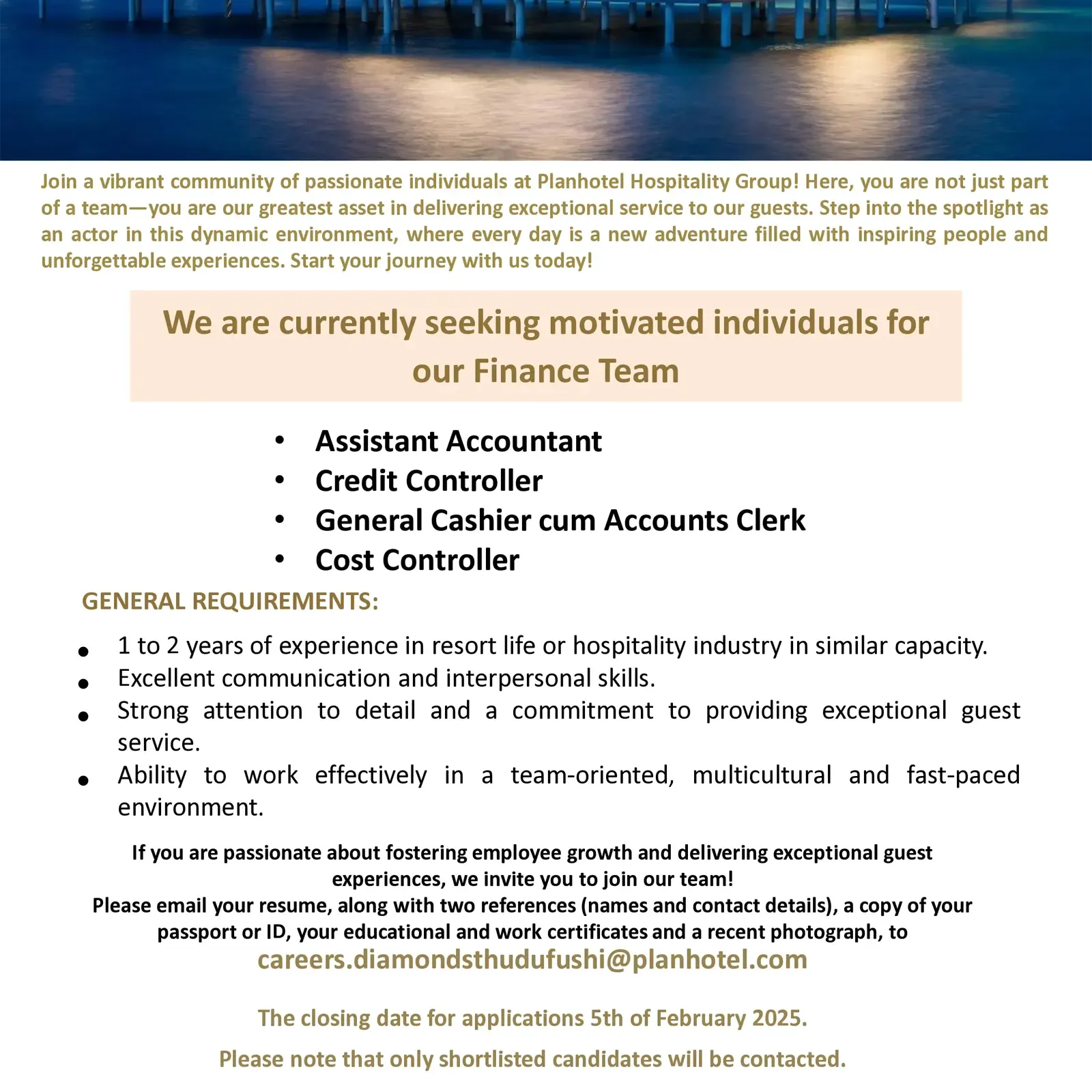 image of Career Opportunities at Diamonds Thudufushi Beach & Water Villas job advert