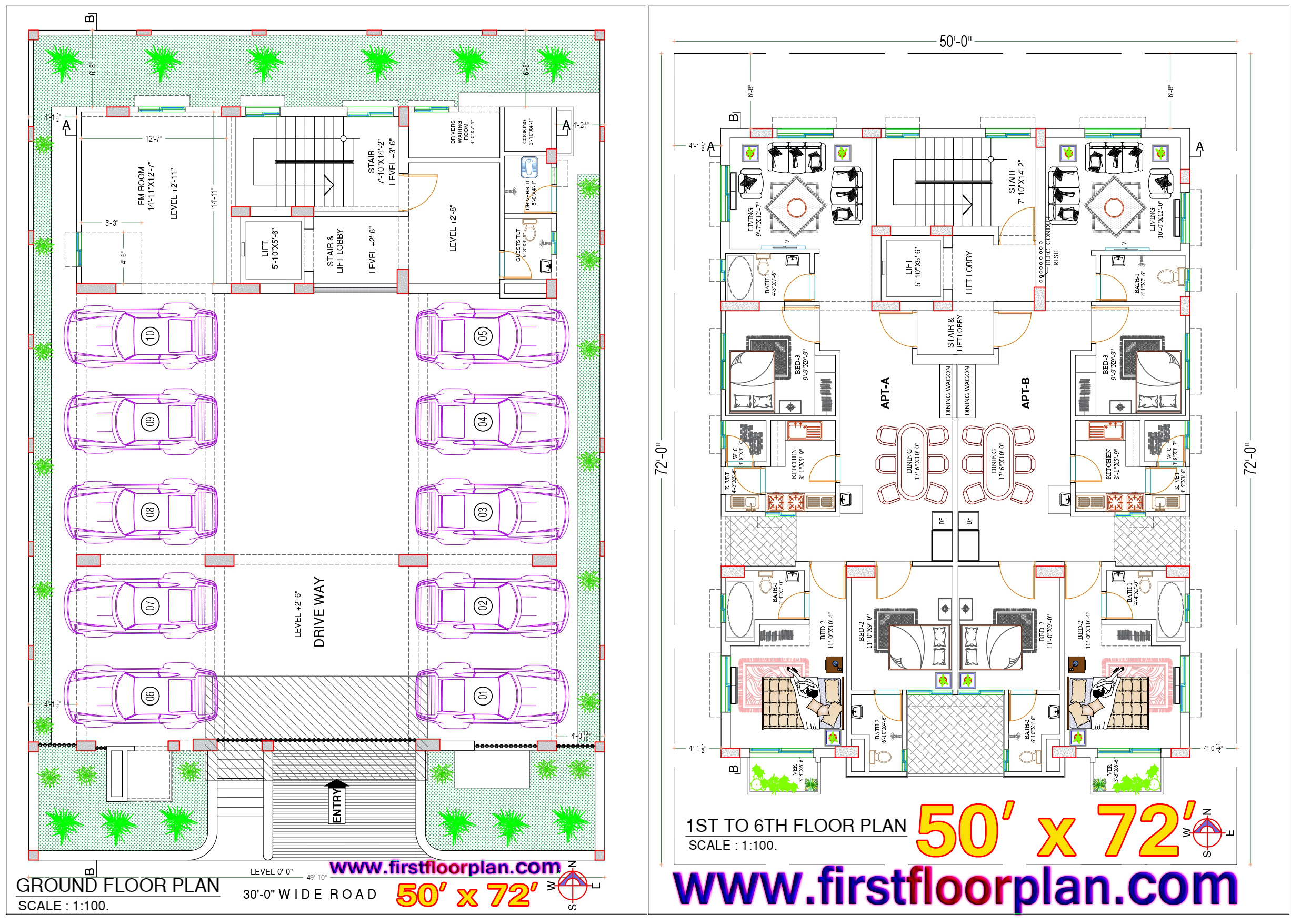 3600 Square Feet House plan with 7 storey Apartment building Structural design  DWG & PDF