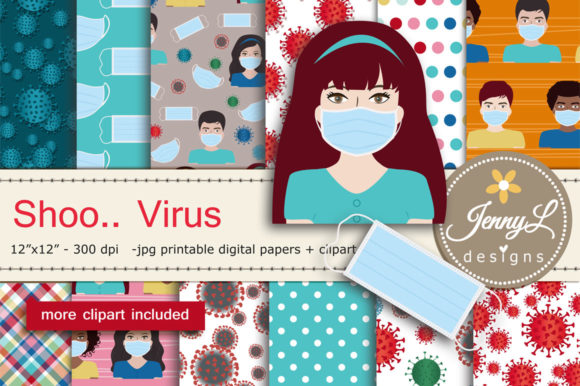 Virus Digital Papers and Masks Clipart