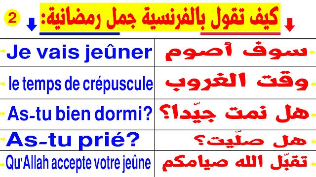 كيف تقول بالفرنسية جملاً رمضانية تستعمل بكثرة + مكتوبة Partie 2 - Phrases Fréquentes au Ramadan