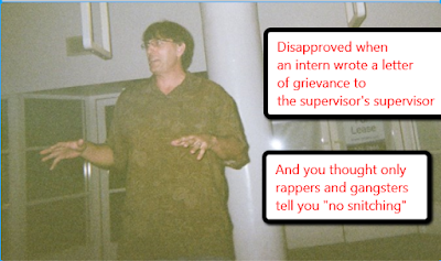 disapproved when an intern wrote a letter of grievance to the supervisor's supervisor. And you thought only rappers and gangsters tell you "no snitching"
