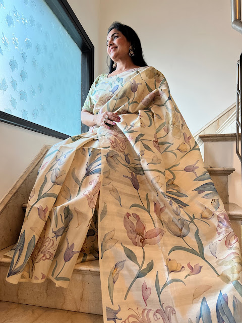 Tussar printed saree