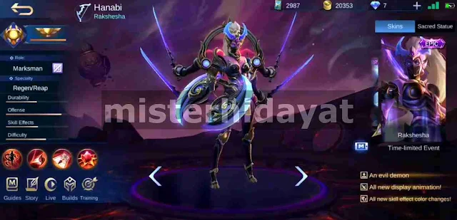 Script Skin Epic Hanabi Raksesha Mobile Legends Gratis Full Efek