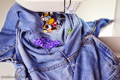 Patch up holes in jeans with fun and colorful reverse appliqué! A Cucicucicoo tutorial for Refashion Co-op!