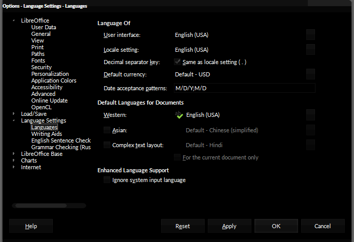 LibreOffice - Language Settings