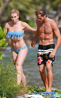 Ireland Baldwin wearing a bkue two piece swimsuit in Hawaii