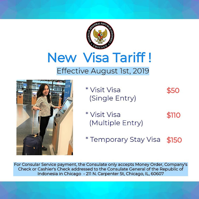  Indonesian Visa Tariff - August 1st, 2019