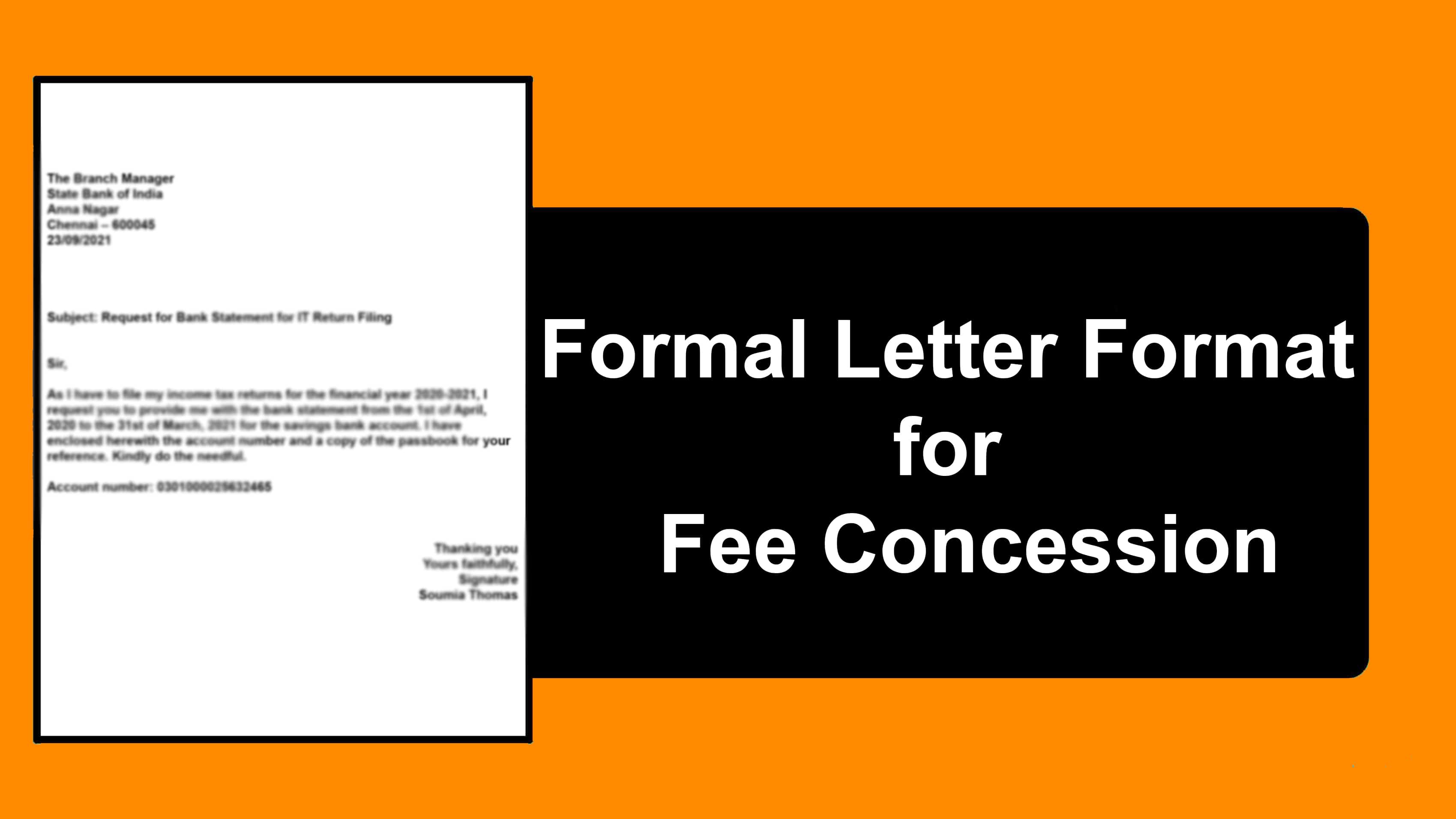 Formal Letter Format for Full Fee Concession In School | Format and Sample Letters
