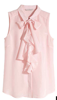 H&M silk pink bluse, blusa rosa pallido, ribbon