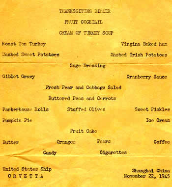 Thanksgiving dinner menu -- 1945