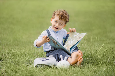a boy with a book