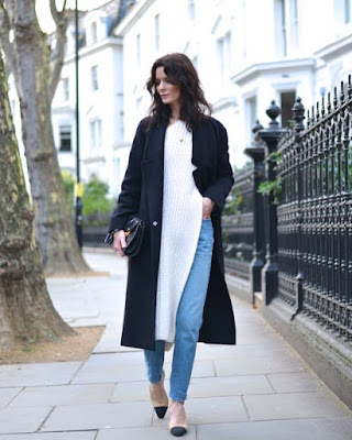 Hedvig Northern-Light, Long Coat, Chanel Two Tone Slingbacks, Side Split Knit