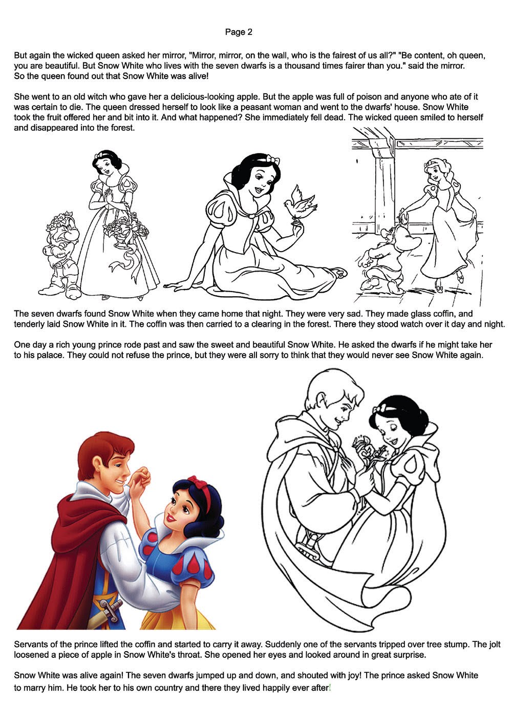snow white bedtime story to color in