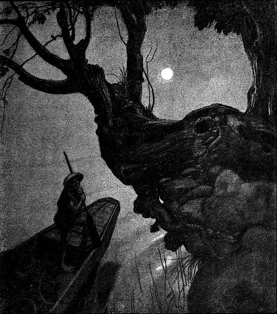 a 1920 German illustration of a strange boat at night