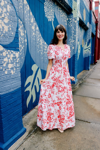 Red Flower Printed Maxi Dress from ChicWish