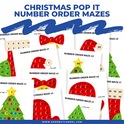 Christmas pop it number order mazes pack for kids