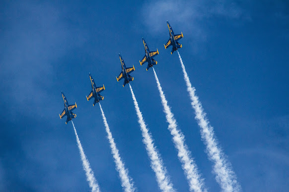 Photo of blue angels flying in formation on Mickey Markoff 2022 air sea show post