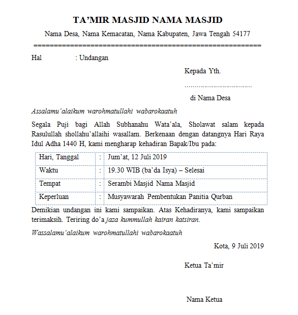 Yuk Simak 12+ Contoh Surat Undangan Takmir Masjid Terbaik 