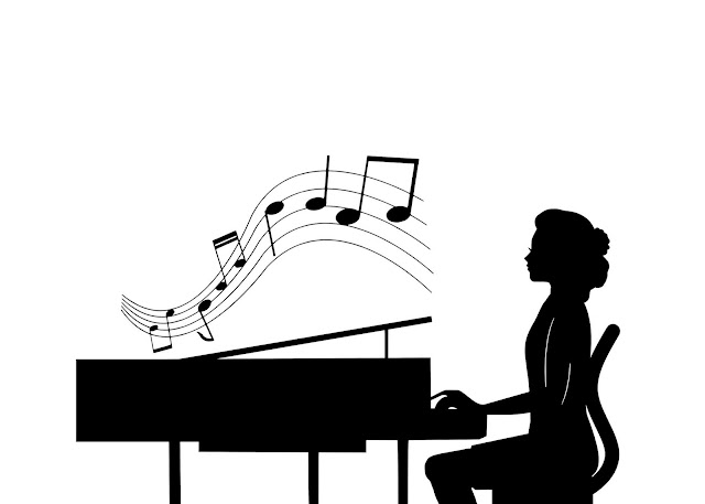 Woman playing piano silhouette design