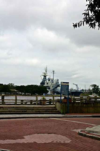 View of the Battleship North Carolina from the River Walk in Wilmington, NC.