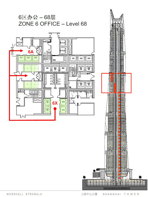 Elevator system in zone 6 in Shanghai Tower