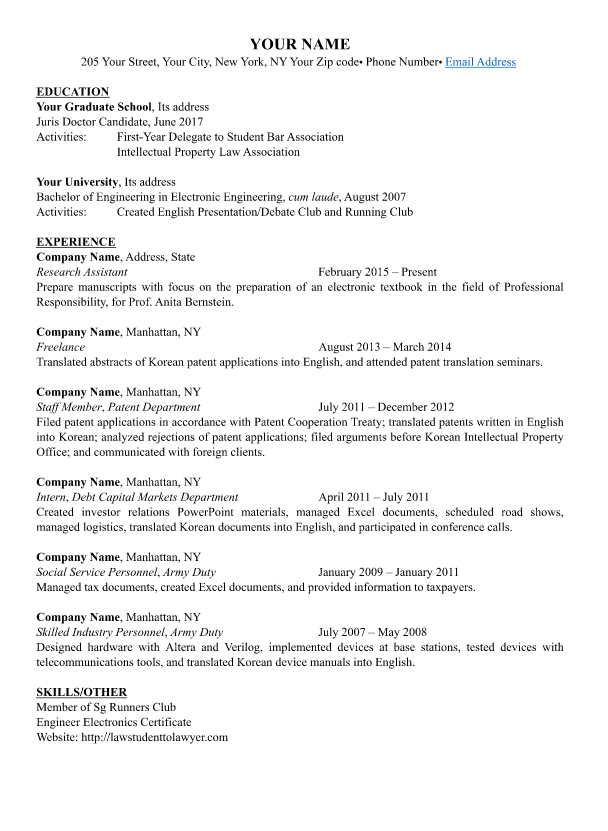 Law Student to Lawyer: Resume Sample