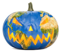 Planet Earth Painted on a Pumpkin