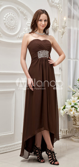 Chocolat Empire bretelles taille satin Sweetheart Tulle Summer Long Arrière en robe de bal avant