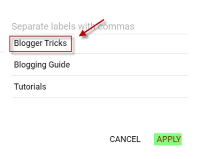 add labels in blogger, filter by label, filter blogspot