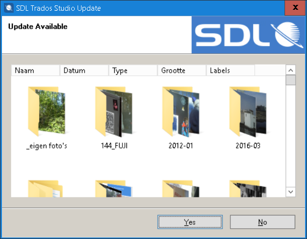 SDL Trados Studio Update window: buggy version