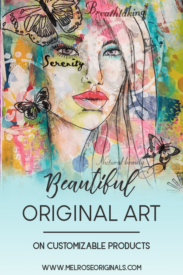 image of colorful mixed media art with a beautiful girl and butterflies