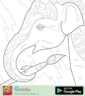 Free Indian bohemian elephant head holding a paint brush coloring page