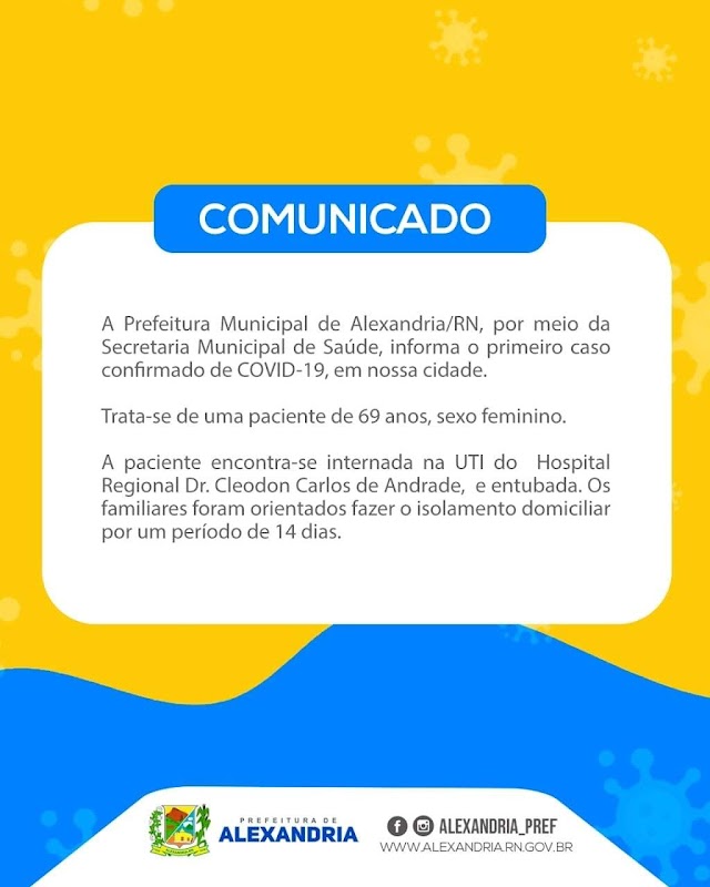 Alexandria confirma primeiro caso de covid-19