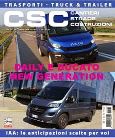 CSC Cantieri Strade Costruzioni 280 - da Luglio a Settembre 2014 | ISSN 1825-7062 | TRUE PDF | Mensile | Professionisti | Edilizia | Infrastrutture
Fondato nel 1983, CSC Cantieri Strade Costruzioni è il mensile specializzato nel settore dei trasporti pesanti, e medio leggeri.
CSC Cantieri Strade Costruzioni pubblica prove di van, mezzi commerciali, camion e truck, anche da cava cantiere.
È presente ai saloni nazionali ed internazionali e alle manifestazioni specializzate del settore, di cui pubblica esaurienti anticipazioni ed accurate rassegne.
In ogni numero articoli, inchieste, interviste, rassegne tecnico-economiche del comparto e rubriche dedicate ai temi: politica dei trasporti, camion, veicoli commerciali, attrezzature, macchine, strade, informatica.