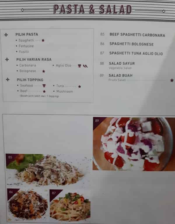 Menu Pasta dan Salad Resto Anggrek