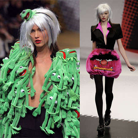 lady gaga outfits kermit. She wore these two outfits.
