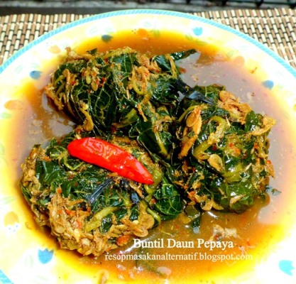  Resep  Buntil Daun Pepaya  Isi  Oncom Teri Nasi Dunia 