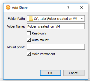 Settings for shared folder