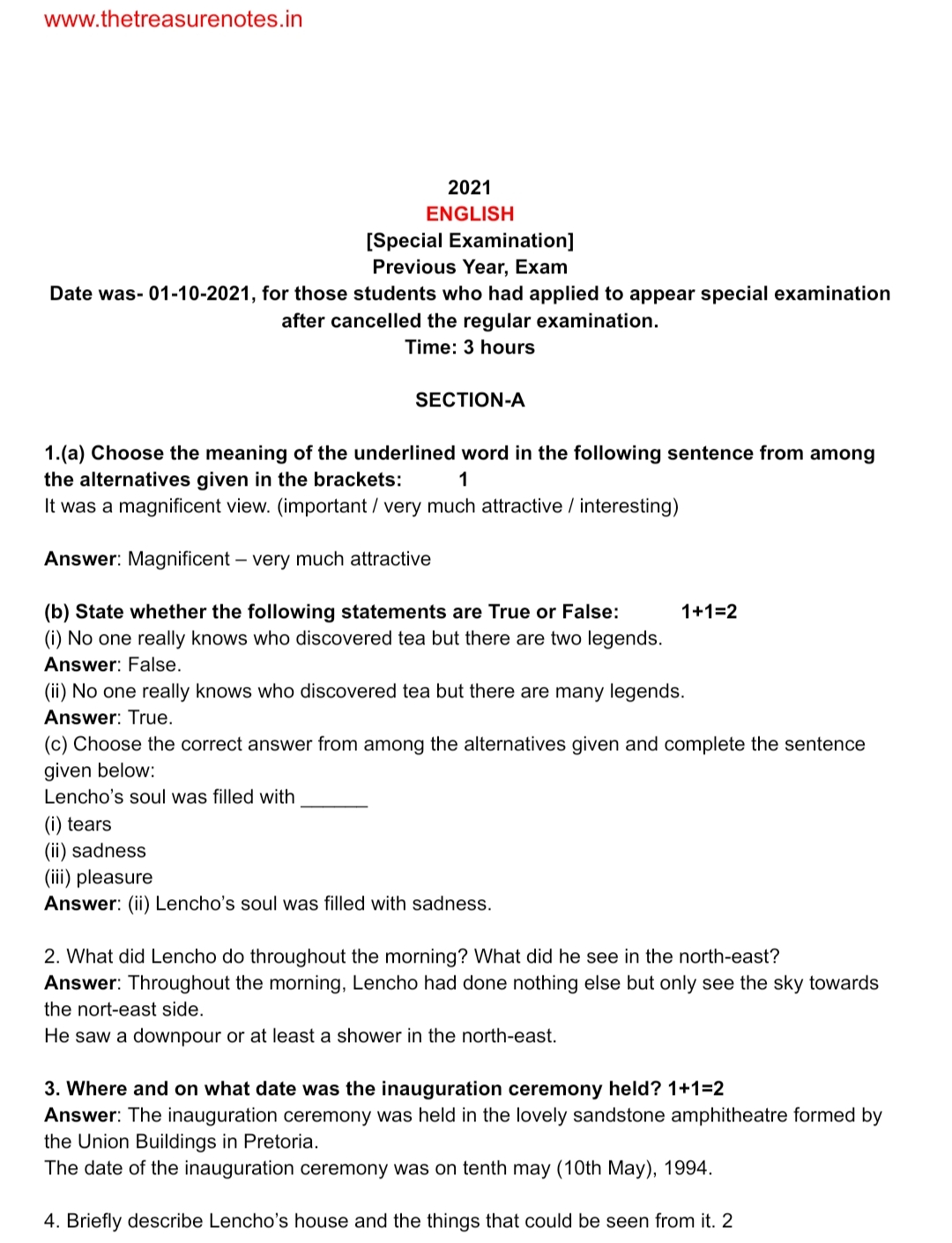 HSLC/SEBA Class 10 English Solved Question Paper 2022